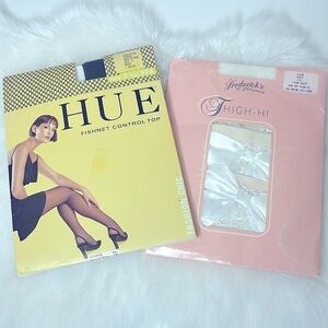 Vintage Frederick’s of Hollywood White Thigh Highs + HUE Black Fishnet Tights